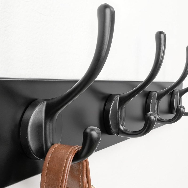 Dseap Wall Mounted Coat Rack: 16" Hole to Hole, Coat Hook Hanger with 5 Metal Hooks for Hanging Coats Towels Hats Clothes, Black - Image 3